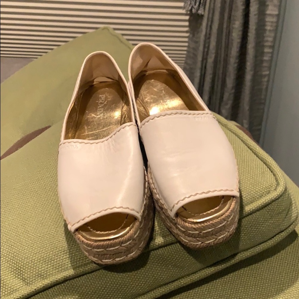 Prada espadrille . White leather.